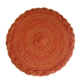 Round braided placemat featuring vibrant orange and red spiral weave with scalloped edges - Orange Red