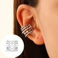 Silver non-pierced ear cuff with five layers, pearls, stars and sparkling zircon stones - White K - Composite Hollow Shape (1541)