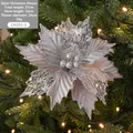 Glittery silver 24cm artificial poinsettia flower for Christmas tree decoration - Silver