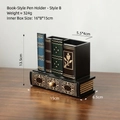 Vintage wood-style book pen holder with drawer in antique dark brown and gold patterns - Book Shaped Pen Holder Style B