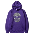 Purple Halloween hoodie for men and women featuring a silver glitter skull print - Purple