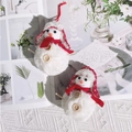 Two handmade wool felt snowman ornaments with red scarves and hats for Christmas decor - Red Hat Snowman / Red