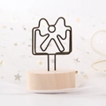 Vintage wooden memo holder with dark bronze gift box shape wire clip on white tulle - Envelope with Bow