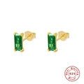 Detail of 925 sterling silver gold-plated stud earrings with green square zircon stone - Gold - Green Zirconia