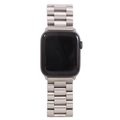 Detailed view of silver stainless steel three-bead link band for Apple Watch series - 38/40/41mm / Silver
