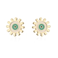 Detail of 18K gold-plated sunburst earrings with colorful enamel eye pattern - Gold-White Eye