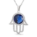 Collier avec pendentif Main de Fatma en argent, cristal bleu foncé et strass brillants - Style Pendentif Main de Hamsa en Cristal Bleu (KP42955-K)