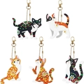 DIY 5D diamond painting keychain set featuring five unique cat patterns with crystal rhinestones - YS-32 Cartoon Cats Series (5Pcs)