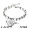 Silver bead chain bracelet with crystal heart pendant and sizing specifications - Model A Steel Color Bracelet