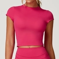 Women's rose pink crop top yoga shirt with athletic high-waist sports leggings - Raspberry Red