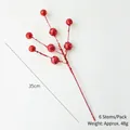 Artificial Christmas red glitter berry stems 35cm length 6-piece pack for DIY holiday decor - 35cm/48g / Red (6 Bundles/Pack)