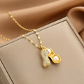 Elegant gold layered necklace with openable peanut pendant featuring pearls and cubic zirconia - 46#xl1548-19 Pearl Peanuts (can Be Opened)