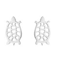 Macro detail of silver turtle-shaped hollow stud earrings made of polished steel - Sea Turtle / Steel