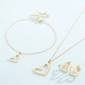 Elegant gold hollow heart jewelry set with necklace bracelet and stud earrings - Gold Hollow Heart Jewelry Set (3-Piece)