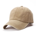 Close-up of khaki washed cotton baseball cap showing vintage texture and fine stitching - Adjustable / Khaki