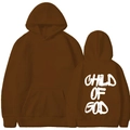 Brown vintage hoodie with Child of God back print and front pocket in flat display - S / Coffee
