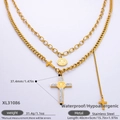 Waterdichte gouden roestvrijstalen dubbele ketning met kruis en religieuze hanger - Dikke Dubbellaagse Kruis (XL31086)