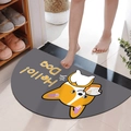 Semi-circular grey floor mat with cute Corgi pattern and Hello Dog text for home entry - Cute Dog