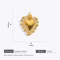 Macro shot of 18k gold plated stainless steel heart charm with detailed size measurements - Carved Heart / Gold