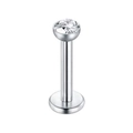 Surgical stainless steel labret stud with a brilliant white cubic zirconia gem top - Type F (Silver Zircon Flat Bottom)