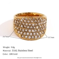 Brede 18K vergulde roestvrijstalen ring met micro-pave kristallen in moderne stijl - US 7 / Breed Concaaf Vol Zirkoon / Goud