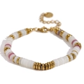 Bracelet bohème plaqué or avec perles disques blanches, roses et violettes pour femme - Or-Jade Rose et Blanc