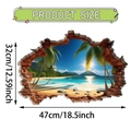 3D PVC wall sticker featuring tropical beach landscape in a broken wall frame effect - Blue Sky Beach (UV50365T_R)