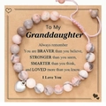Handmade adjustable pink zebra jasper beaded heart bracelet gift for granddaughter - To My Granddaughter Braided Pink Zebra Heart Style