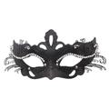 Elegant black metal butterfly masquerade mask with intricate cutout patterns and rhinestones - Black