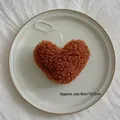 Brown faux shearling heart plush pendant with white cotton hanging string 8x10.5cm - Heart / Brown