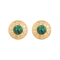 Boucles d'oreilles dorées vintage avec pierre vert malachite au design rond classique - E1482 Clous Ronds à Motif Malachite
