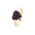 Adjustable gold plated open ring featuring a purple enamel heart in geometric design - Adjustable Open / Purple