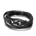Bracciale multistrato in pelle intrecciata nera da uomo con chiusura in acciaio inossidabile - Stile A Nero