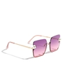 Square oversized sunglasses with purple gradient lenses and pearl accents on gold frame - Purple Pink