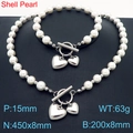 Shell pearl jewelry set with heart pendants and silver toggle clasp necklace and bracelet - Silver Heart Shell Pearl Jewelry Set (KS221265-Z)