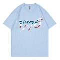 Light blue short sleeve t-shirt with 1776 American flag print in a loose fit - Light Blue 318