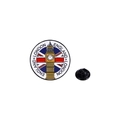 Runde Emaille-Brosche mit Londoner Big Ben und UK-Flagge mit schwarzem Schmetterlingsverschluss - England London Big Ben