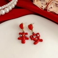 Orecchini festivi a cuore rosso con caratteri dorati Ping An per il Capodanno cinese - Stile Pace Cuore Rosso (6# Perno per orecchini in argento-Rosso-Ping An)