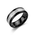 Macro shot of black titanium steel ring with silver frosted texture and inner polished surface - US 6 / Black