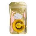 Self-adhesive false eyelash set including black lashes, pink applicator, and brush in pouch - Style #104A Set