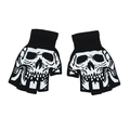 Black half-finger touch screen gloves with white skull pattern for autumn and winter - One Size / Half Finger Skull with Teeth Black