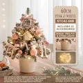 60cm DIY pink and white tabletop Christmas tree with warm LED lights and 23 decorations - 60CM Pink & White Snow Tree (Iron Bucket)