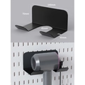 Matte black wall-mounted hair dryer holder for pegboard with plug slot and dimensions - Hair Dryer Holder - Black