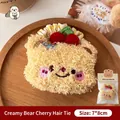 Élastique à cheveux ours en peluche jaune crème avec décor cerise et taille de 7x8cm - 1# Élastique à Cheveux Ours Jaune Crème Cerise