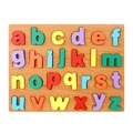 Wooden alphabet puzzle for kids featuring colorful lowercase letters on a natural base - Wood Grain Lowercase Alphabet Board