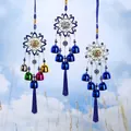 Ethnic style sun totem wind chime with evil eye pendant and colorful metal bells - Sun Totem Evil Eye (NO.11)
