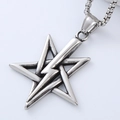 Macro view of silver stainless steel viking necklace with star and lightning pendant - Pentagram Lightning Style 19