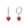 Creative S925 silver needle strawberry pendant hoop earrings with red enamel finish - Strawberry (White Gold)
