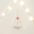 Nain de Noël blanc tricoté avec flocon de neige rouge et lumières chaleureuses - Blanc
