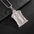 Collar con colgante de la Virgen María en acero inoxidable pulido y pedrería de diamantes - Colgante Individual Color Plata